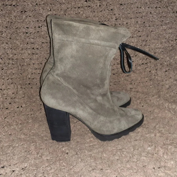 SAPENA SPAIN-Greenish/Gray-Soft Suede Tie Slouchy Booties-Sz 36-Excellent - Picture 4 of 7